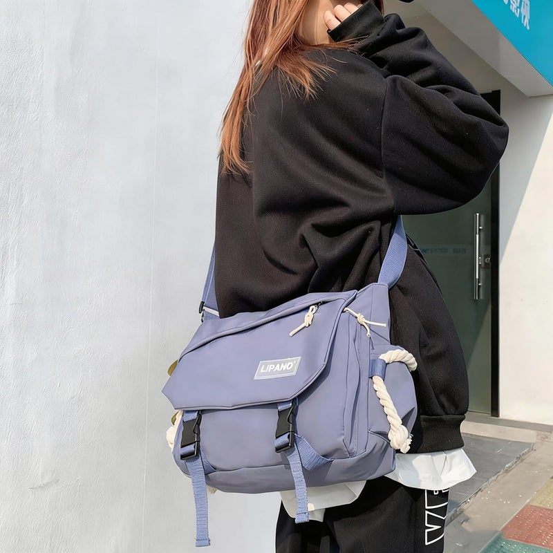 INSHERE Aesthetic Crossbody Bag with Cute Pins and Ornament, Nylon Shoulder Messenger Bag Japanese Kawaii Bag for Women Men - Image 5